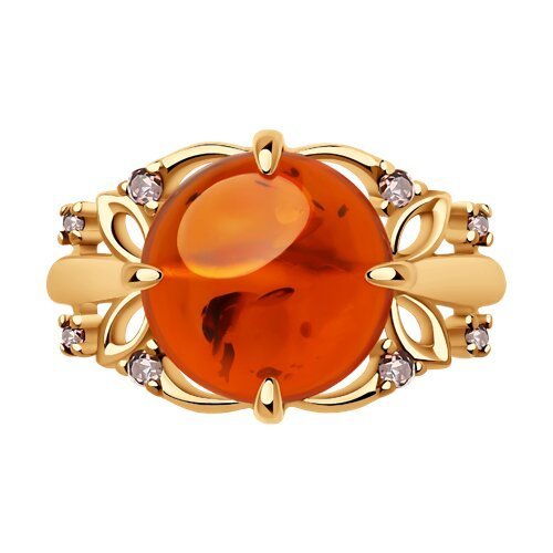 Кольцо из золочёного серебра с янтарём и фианитами «Солнечная легенда» SOKOLOV (арт.8301)