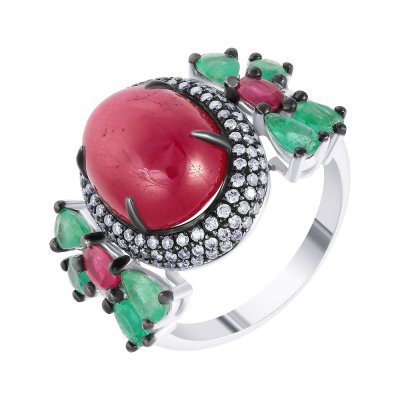 Кольцо из белого золота с бриллиантом и изумрудом (Арт.mr82976-br-ru-em-gru_dn_em_ro_ru_wg)