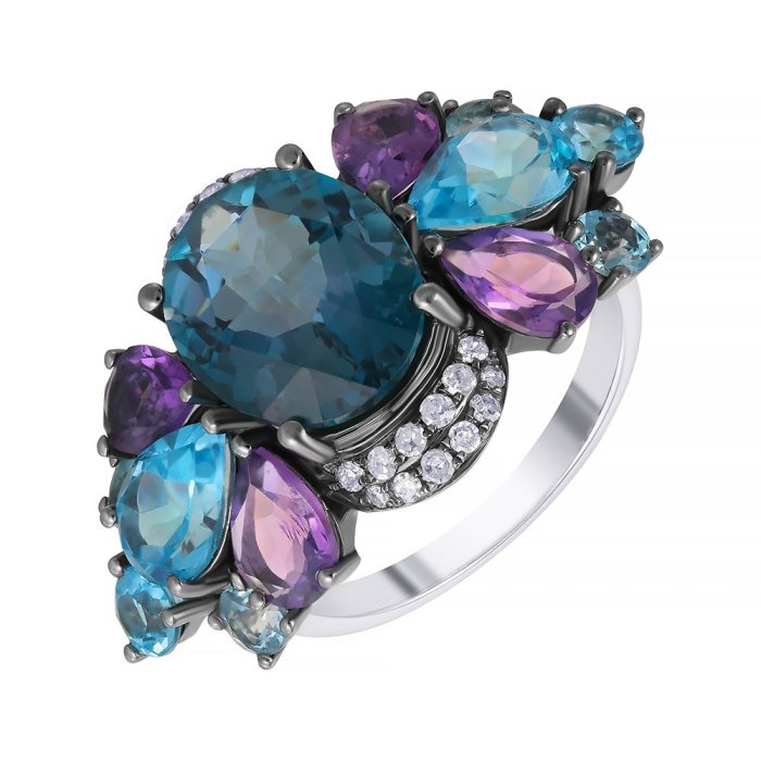 Кольцо из белого золота с бриллиантом и топазом (Арт.r28141_ko_bt_mc_wg)