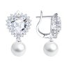 Серьги из серебра с синтетическим жемчугом и фианитами (Арт.94027299)