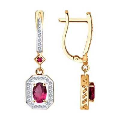 Серьги золотые с бриллиантами и рубинами «Королевский шарм» Соколов (арт.4020420)