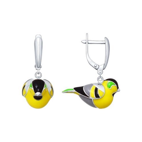 Серьги из серебра с эмалью «Весёлый Щегол» Соколов (арт.94021698)