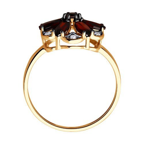 Кольцо золото 585 с гранатом и фианитом «Алый цветок» SOKOLOV (арт.51-310-02343-4)