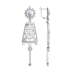 Серьги длинные из серебра с фианитами (Арт.94021246)