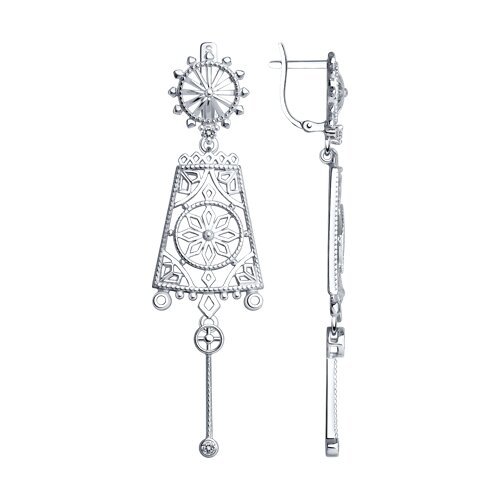 Серьги длинные из серебра с фианитами (Арт.94021246)