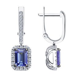 Серьги из белого золота с бриллиантами и танзанитами (Арт.6024219)