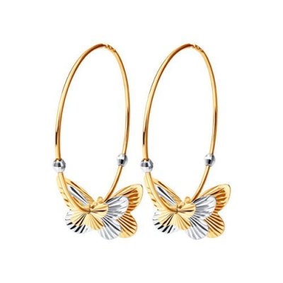 Серьги конго из комбинированного золота с алмазной гранью (Арт.020693)