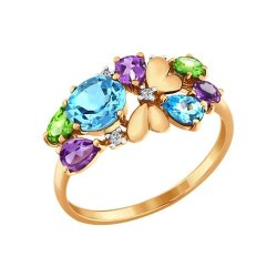 Кольцо золотое пробы 585 с миксом камней (Арт.712391)