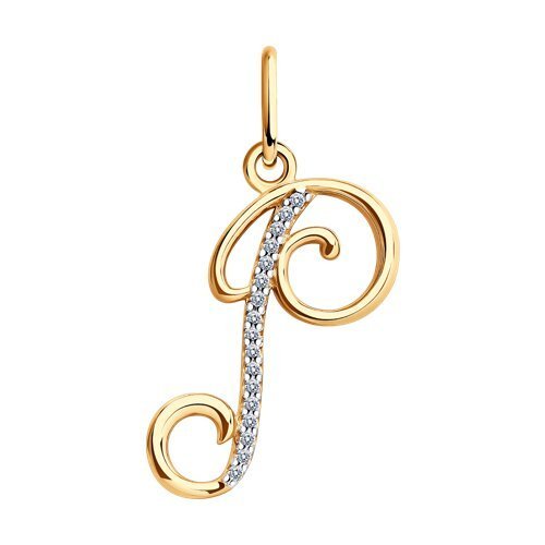 Золотой кулон с фианитами «Буква Р» (арт. 034539)