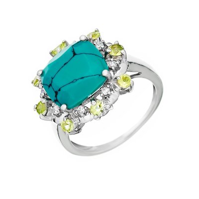 Кольцо из серебра с бирюзой и куб. цирконием (Арт.as-r11028-x-w-t-x-s)