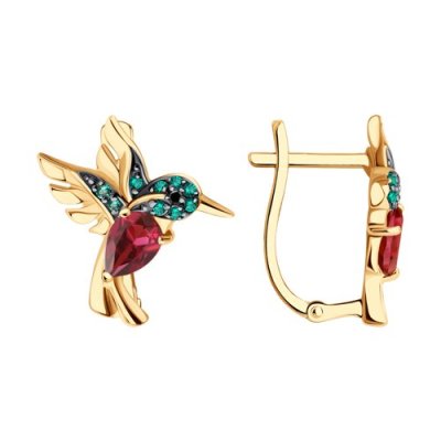 Серьги золото 585 с родолитом «Колибри страсти» SOKOLOV (арт.727787)