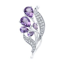 Брошь из серебра с аметистами и фианитами (Арт.92040127)