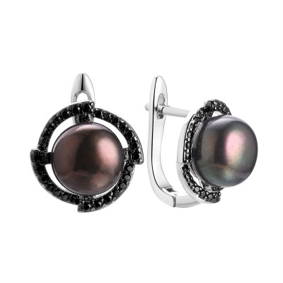 Серьги серебряные с жемчугом и шпинелью «Nautilus Black Pearl» Fresh Jewelry (арт.PI-E02599-X-WB-PNB-X-B)