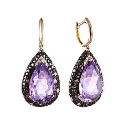 Серьги золото с аметистом и бриллиантами «Имперский Шик» MyJewels (арт.E26749B_DB_DN_AM_YG)