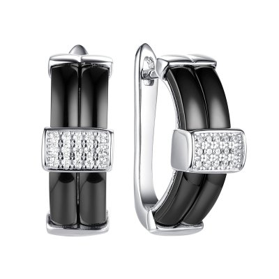 Серьги из серебра с керамикой и фианитом (Арт.tc-e00273-b-w-x-x-w)