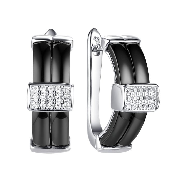 Серьги из серебра с керамикой и фианитом (Арт.tc-e00273-b-w-x-x-w)