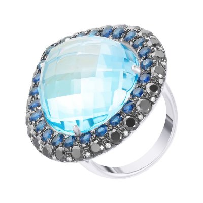 Кольцо из белого золота с бриллиантом и сапфиром (Арт.hf04770r-wbtfs_ko_db_sa_bt_wg)