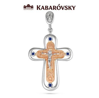 Кулон крест золотой с сапфирами «Небесный Оберег» Kabarovsky (арт.3-1042-1100)