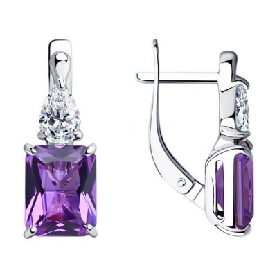 Серьги из серебра с сиреневыми ситаллами и фианитами (Арт.92021413)