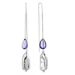Серьги из серебра с куб. цирконием и ситаллом (Арт.rb-e371-1-x-w-ov32-x-w)