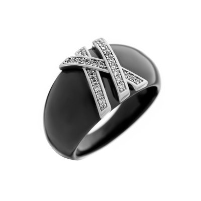Кольцо из серебра с керамикой и фианитом (Арт.tc-r01738-b-w-x-x-w)
