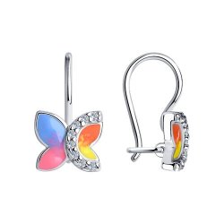 Серьги из серебра с фианитами и эмалью (Арт.94-120-01436-1)