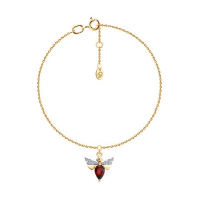 Браслет золотой с гранатом и фианитами «Летний шмель» Соколов (арт.51-350-00452-1)