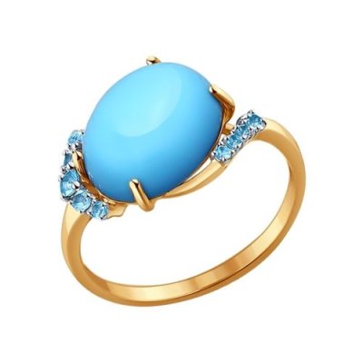 Кольцо SOKOLOV «Голубая мечта» из золота 585 с бирюзой и топазами (арт. 714090)