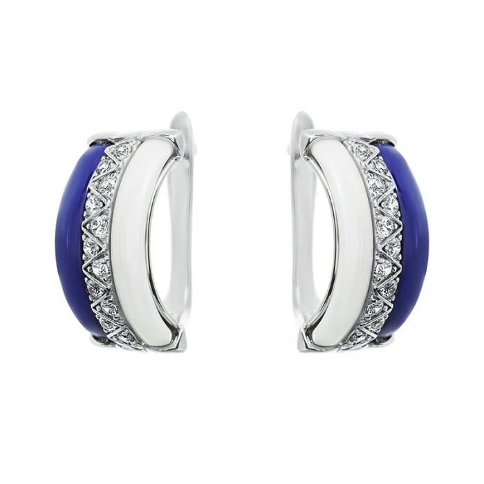 Серьги из серебра с керамикой и куб. цирконием (Арт.tc-e00289-wbl-w-x-x-w)