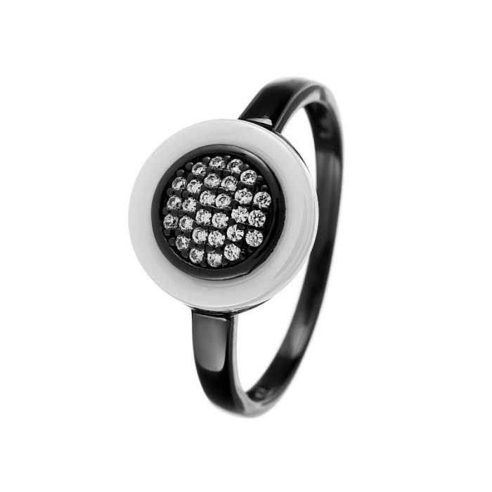 Кольцо из серебра с керамикой и фианитом (Арт.tc-r00034-w-b-x-x-w)