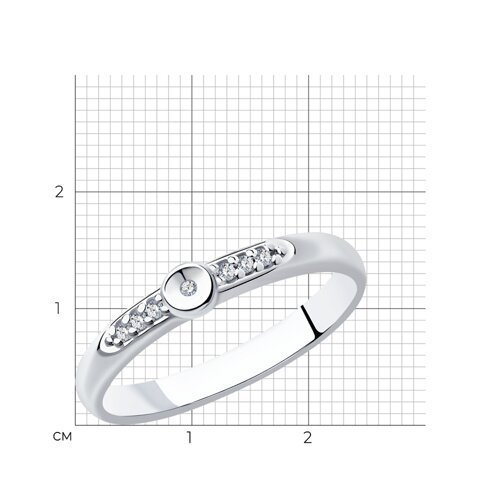 Кольцо из серебра с родированием с бриллиантом и фианитами (Арт.87010044)