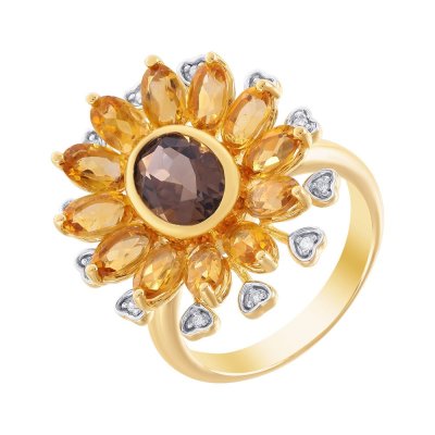 Кольцо из золота с бриллиантом и раухтопазом (Арт.k003mca4y_ct_sq_yg)