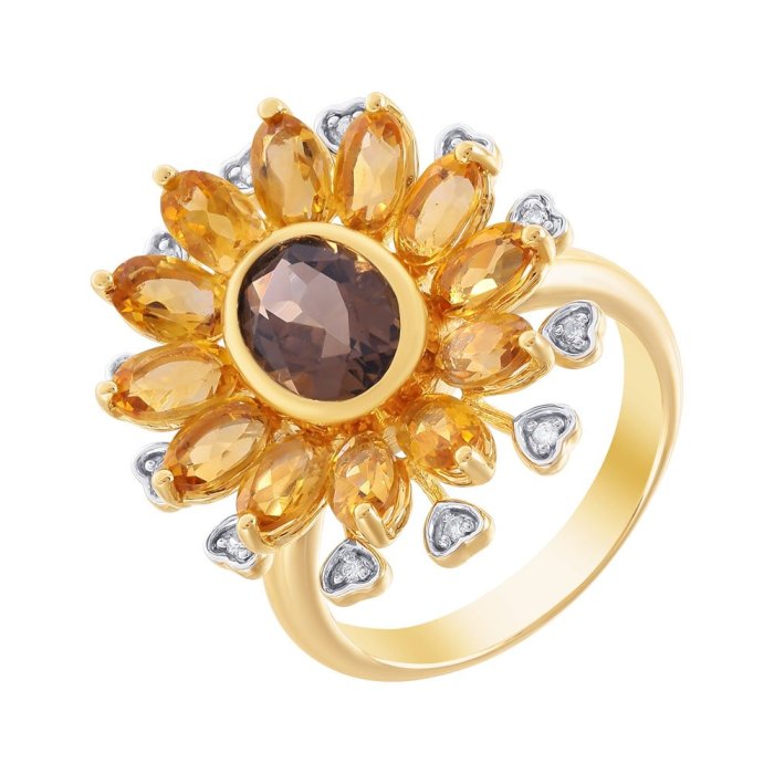 Кольцо из золота с бриллиантом и раухтопазом (Арт.k003mca4y_ct_sq_yg)