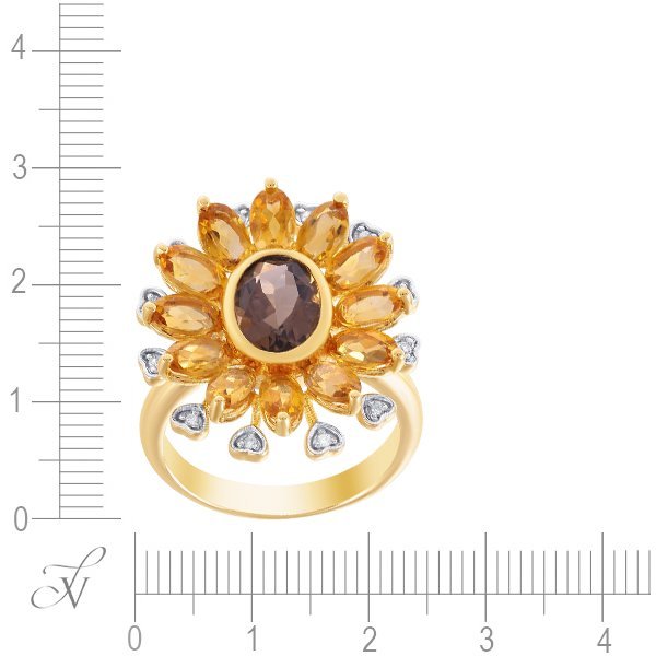 Кольцо из золота с бриллиантом и раухтопазом (Арт.k003mca4y_ct_sq_yg)