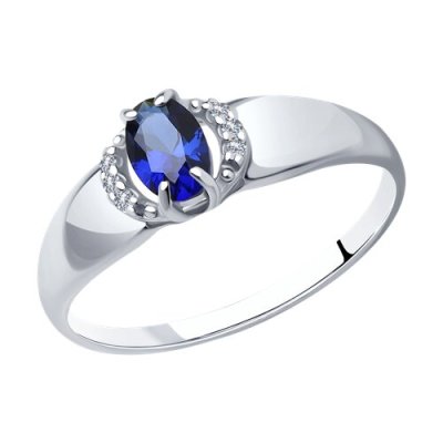 Кольцо из серебра с корундом сапфировым (синт.) и фианитами (Арт.88010009)