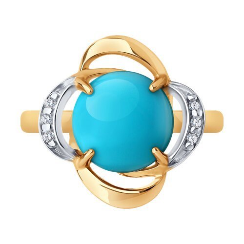 Кольцо из золочёного серебра с бирюзой и фианитами (Арт.83010202)