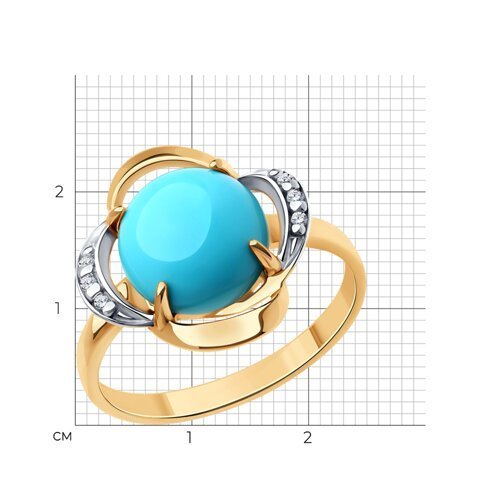 Кольцо из золочёного серебра с бирюзой и фианитами (Арт.83010202)