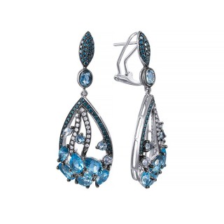 Серьги белое золото с бриллиантами и топазами «Морской Шелест» MyJewels (арт.ME32127)