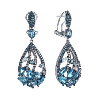 Серьги белое золото с бриллиантами и топазами «Морской Шелест» MyJewels (арт.ME32127)