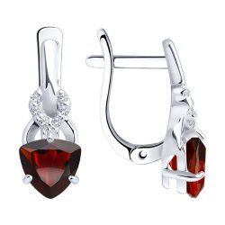 Серьги из серебра с гранатами и фианитами (Арт.92021179)