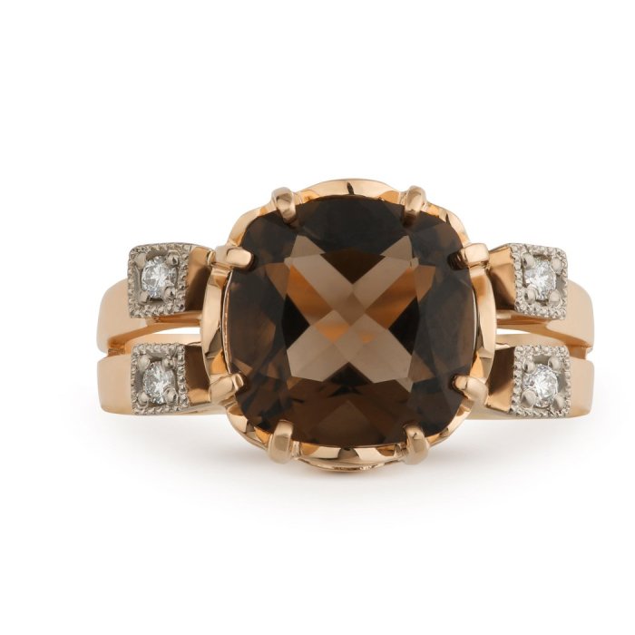 Кольцо из золота с бриллиантом и кварцем Русские Самоцветы (Арт.90552)