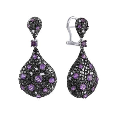 Серьги из белого золота с аметистом и бриллиантом (Арт.r281ame4wt_sr_db_am_wg)
