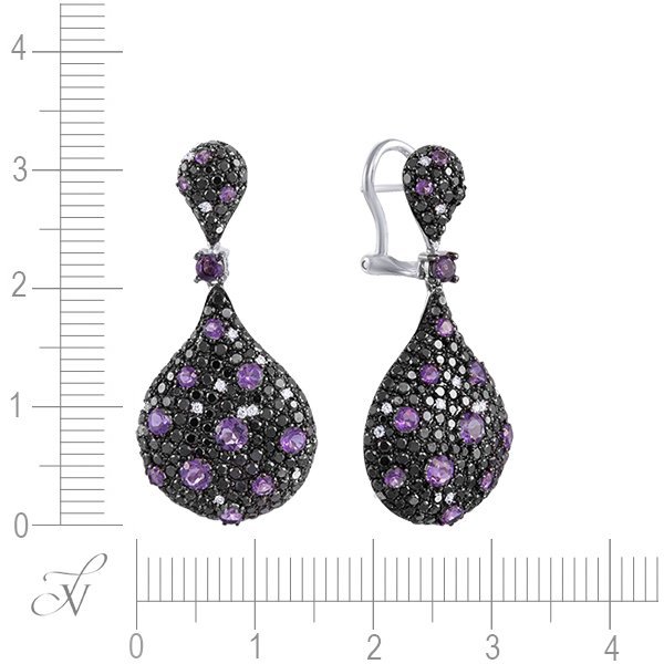 Серьги из белого золота с аметистом и бриллиантом (Арт.r281ame4wt_sr_db_am_wg)