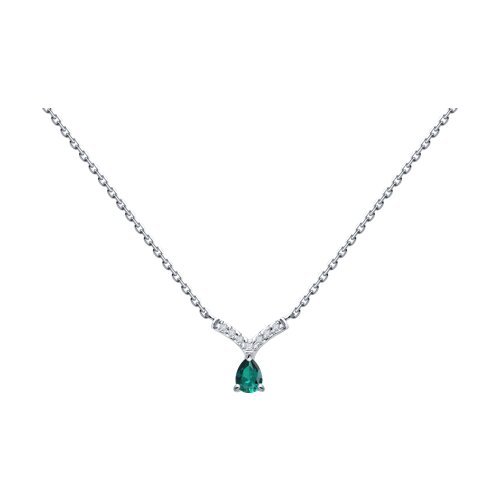 Колье из белого золота с бриллиантами и изумрудом (Арт.3070019-3)