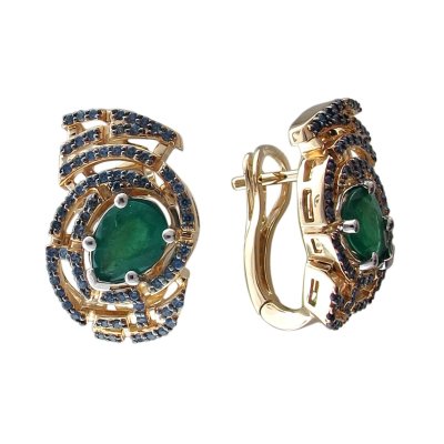 Серьги золото с изумрудом и сапфирами «Ariadna Орбита» Estet (арт.01С5613135ЖY-1)