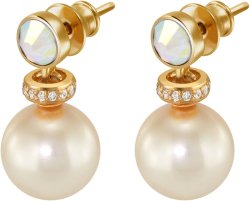 Серьги из серебра с жемчугом и кристаллом swarovski (Арт.abs-3-10-5-g)