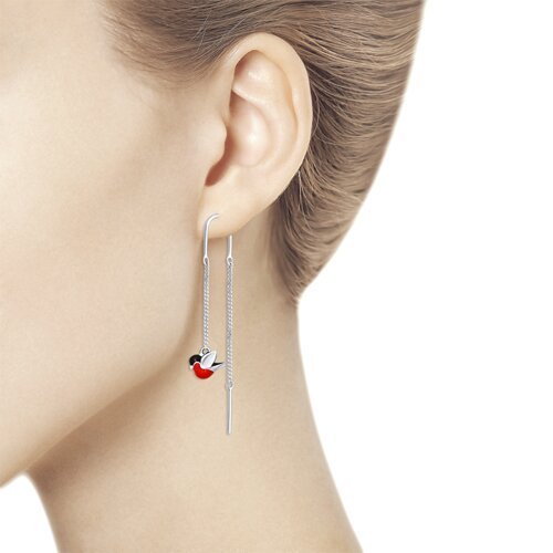 Серьги длинные из серебра с эмалью «Зимняя Снегириха» SOKOLOV (арт.94021855)