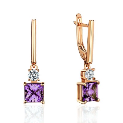 Серьги золотые с аметистом и фианитом «New Colour Grace» Estet (арт.01С3115366-1)