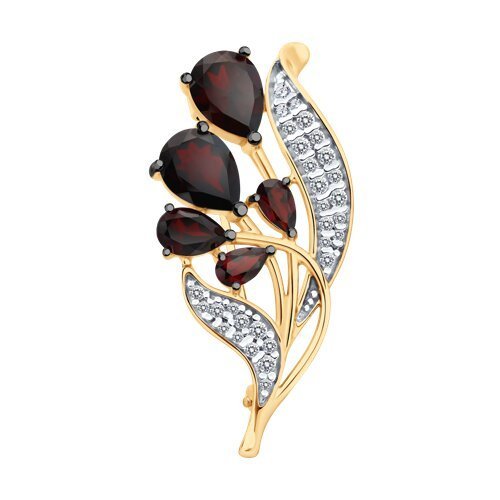 Брошь из золочёного серебра с гранатами и фианитами (Арт.92040129)
