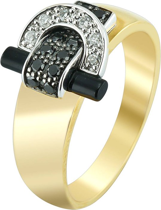 Кольцо из золота с бриллиантом и ониксом (Арт.tg044xdbn)